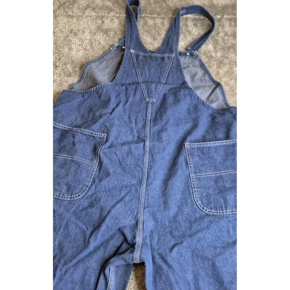 Red Kap Bib Overalls Men's 46x30 Blue Carpenter‎ Button Fly Dark Wash Denim Work